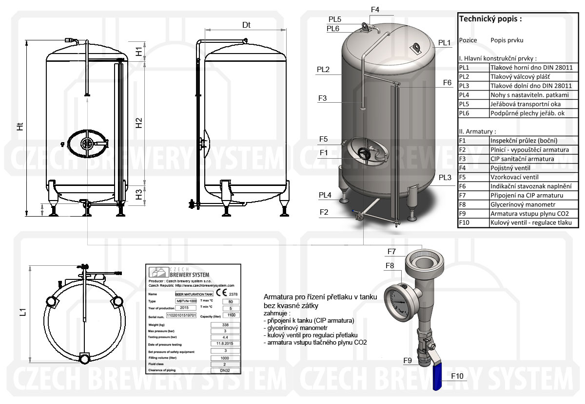 Přetlačný tank - vertikální neizolovaný